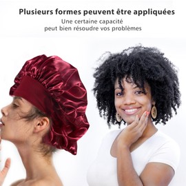 2 Stück Satin Haarhaube Bonnet für Die Nacht,Schlafhaube Seide,Weiche Seidenhaube Zum Schlafen Bonnet Sleep Cap,Atmungsaktive Schlafmütze Damen Mädchen(Schwarz&Burgunderrot)