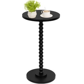 Round Side Table, Small End Table for Small Space, Modern Accent Table with Solid Wood Leg, Easy Assembly for Living Room, Bedroom, Corners, and Office (Black)