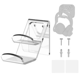 Geekria Acrylic Dual Gamepad Controller and Headphone Stand Compatible with 8BitDo Pro 2 / Ultimate Bluetooth Controller, Wall Mount Gaming Headphone Hanger Hook, Universal Desk Game Accessories