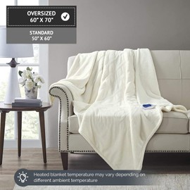 Beautyrest Heated Blanket, Eletric Throw Blanket, Soft, Warm, Reversible Plush - Sherpa Heating Blanket Throw, 3 Heat Settings, 2 hr Auto Shut Off, Machine Washable, Oversized 60 in x 70 in, Ivory