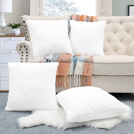 BYTIDE Faux Fur Decorative Square Throw Pillow Covers 20 x 20 Inches Set of 4, Plush Fluffy Fuzzy Soft Luxury Cushion Case Pillowcase for Couch Bed Car Bedroom Living Room, Bright White