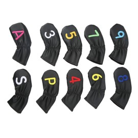 10Pcs Golf Head Cover Club Headcover Waterproof PU Elastic Closing for Outdoor Sports Black