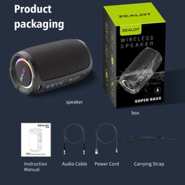 ZEALOT S49 Portable Wireless Speaker with BT 5.2 Technology 40W IP67 Waterproof Speakers HiFi Sound AUX TF Card Hands-free Calling Long Playtime Compact and Portable Perfect for Party