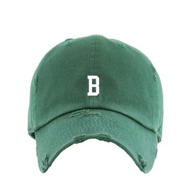 B Initial Letter Vintage Baseball Cap Embroidered Cotton Adjustable Distressed Dad Hat Hunter Green