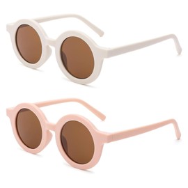 TOSGMLOUS Cute Kids Round Sunglasses Girl Boys Matte Coloful Shades Outdoors UV400 Protection Beach Eyewear, 2pack (Matte White + Matte Pink), Medium