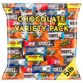 Chocolate Candy Variety Pack, 5 Pounds, Approximately 250 Pieces, Individually Wrapped Mini Candy Bars, Bulk Assorted Mix for Office Candy Jars, Party Favors, Classroom Rewards