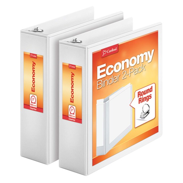 Cardinal Economy 3 Ring Binder, 3 Inch, Presentation View, White, Holds 625 Sheets, Nonstick, PVC Free, 2 Pack of Binders (79530)
