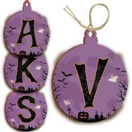 V Initial Christmas Ornaments - 10x12cm - Christmas Tree Spooky Decorations - Wood Hanging Wood Bauble for Haloween Decor H1