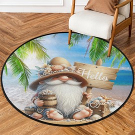 3ft Round Rug Summer Beach Gnomes Small Circle Area Rugs Throw Rug Washable Soft Non-Slip Nursery Rug Circular Entryway Mat for Kids Room Bathroom Living Room Bedroom Kitchen Sofa Carpet