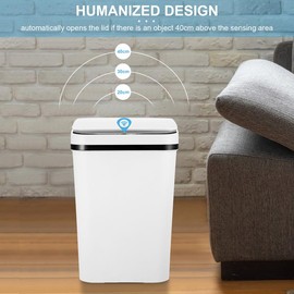 Automatic Touchless Garbage Can, Small Motion Sensor Smart Trash Can, Slim Waterproof Trash Bin For Bedroom, Bathroom, Office, Living Room (White),Kitchen,Bathroom,Home,Household Suppliers