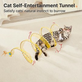 Potaroma Spiral Tunnel Cat Toy, Self Play Cat Play Spiral Kitten Collapsible Spring Tunnel Toy for Indoor Cats with Feather and Bell, 20 Inches Unfolded