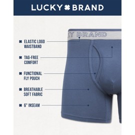 Lucky Brand Mens Boxer Briefs - 3 Pack Soft Stretch Casual Mens Underwear with Functional Fly Pouch Boxers for Men (S-2XL), Size XX-Large, Mood Indigo/Vintage Indigo Print/Charcoal Grey Heather