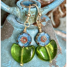 Blue Flower Gold Dangle Earrings Love Bloom. Jewelry Earrings for Women #3298FE680