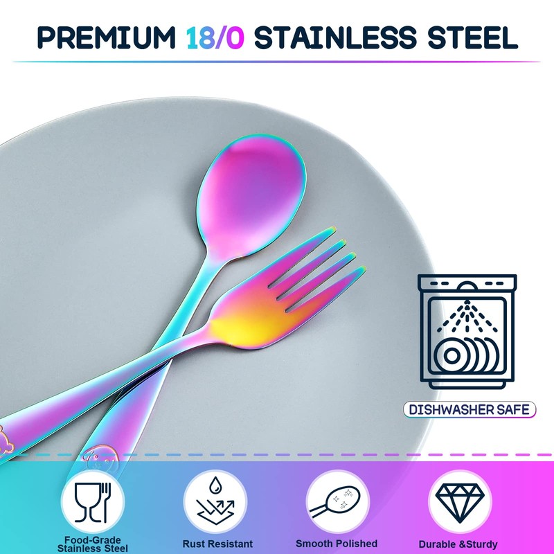 VITEVER 10 Pack Toddler Utensils, Stainless Steel Rainbow Silverware Set