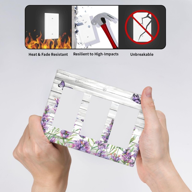 CKHTER Lavender Purple Lilac Butterfly 3 Gang Triple Rocker Light