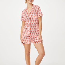 Qianderer Womens Cute Print Pajamas Shorts Set Two-piece Pj Sets Y2k Short Sleeve Sleepwear Loungewear 2 Piece Pjs Set (Ba Monkey Red, S)