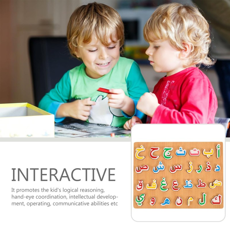 NUOBESTY Wooden Arabic Alphabet Puzzle for Kids Educational Arabic Letters