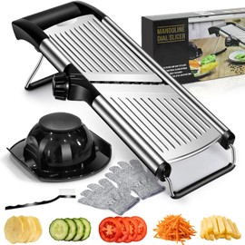 MASTERTOP - Cortador de Alimentos con Mandolina Ajustable, Cortador de Verduras Cortador de Frutas, Mandolina de Cocina de Acero Inoxidab...