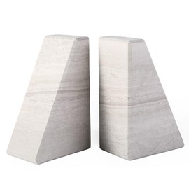 Marble Book Ends for Heavy Books, Decorative Bookends for Shelves, Durable and Heavy-Duty Bookends for Hardback Book & CDS, Off-White Unique Books Stopper & Holder, Set of 2
