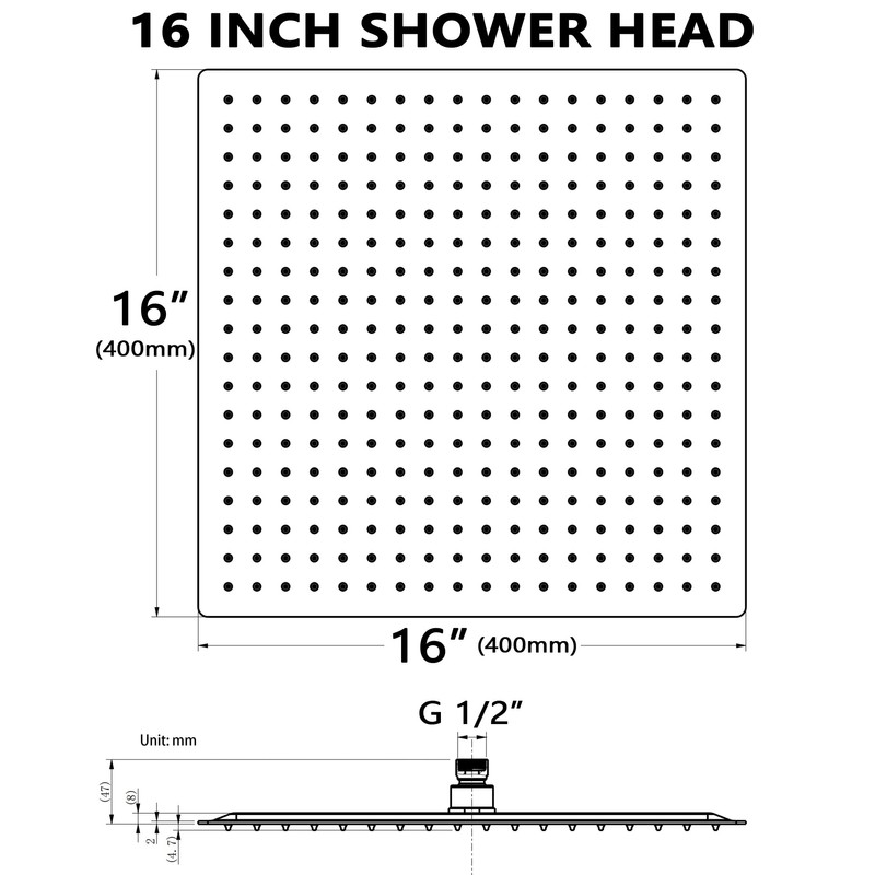 Rainfall Shower Head in Gold, BSTIIU Extra Large 16 Inch