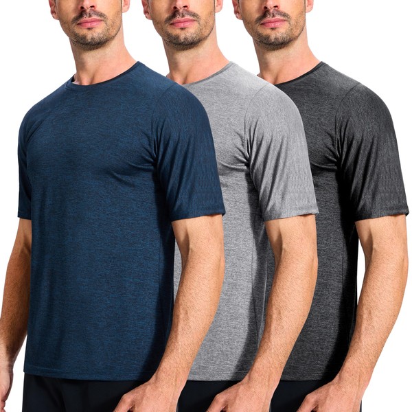E-LIINJOYE 3 Pack Men's Quick Dry Athletic Shirts Workout Running