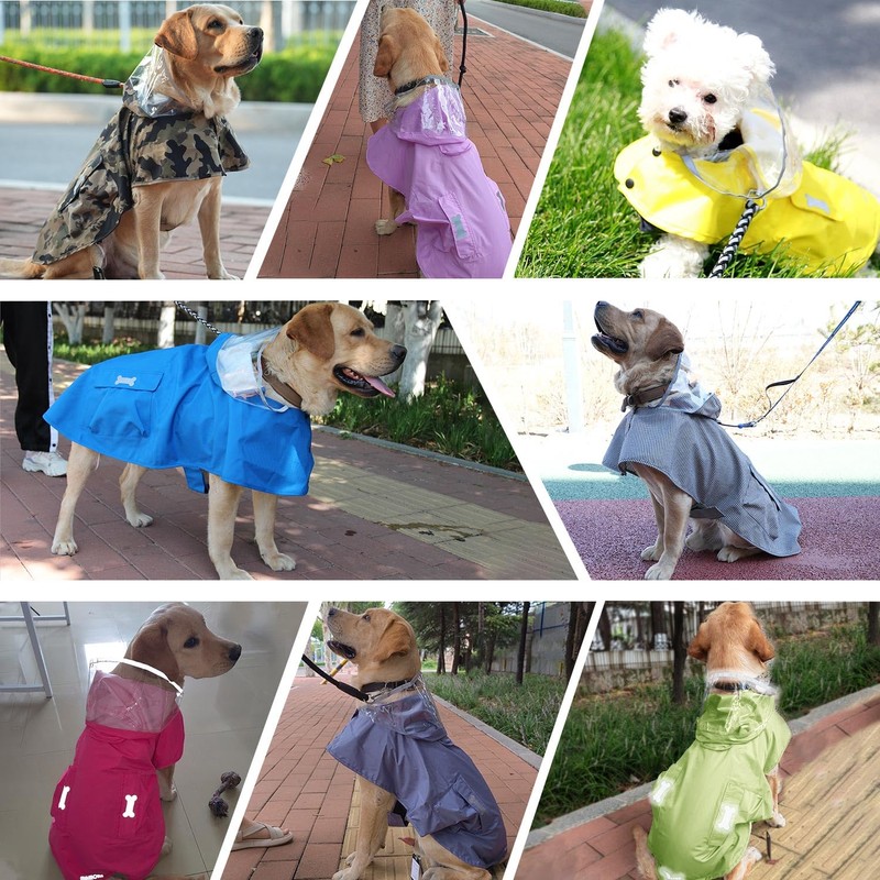 Waterproof Dog Raincoat, Adjustable Reflective Lightweight Pet Rain Clothes with