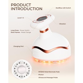 CARER BEAUTY 6 in 1 Cavitation Machine Anti-Cellulite Massager with Ultrasound RF EMS Red and Blue Light Vibration for Cellulite Reduction and Skin Firming