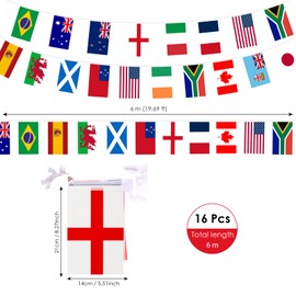 AhfuLife 1Pcs Women's Rugby Championship Flags Bunting for World Cup 2025 Decorations, 6M Long - 16 Flags, Double Sides Fabric Bunting Banner for Garden Street Home Bar Club Party Decorations