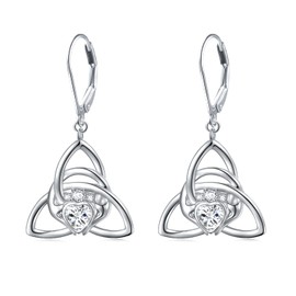 Celtic Claddagh Earrings for Women 925 Sterling Silver Good Luck Irish Knot Drop Dangle Earrings Jewelry