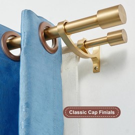 Warm Gold Double Curtain Rods 72-144" (6-12ft), Decorative Double Drapery Rod with Cap Finials, 1 Inch Front and 5/8 Inch Back Heavy Duty Double Window Rods, Adjustable Dual Curtain Rod Warm Gold