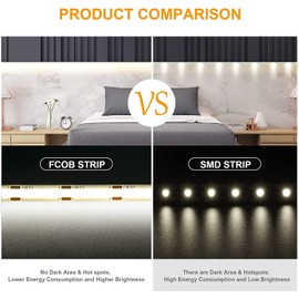 USB 5V Flexible COB LED Strip Light 6.56ft/2m Touch stepless Dimmable COB LED Rope Light 3000K 320LEDs/m Warm White for Bedroom,TV Backlight,Cabinet,Kitchen,Home DIY Lighting