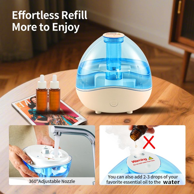 Cool Mist Humidifiers for Bedroom & Large Room (1.5L Water