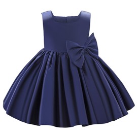 Baby Girls Dress Toddler Party Dress Cute Big Bowknot Church Baptism Birthday Party Formal Dress Blue 12-18 Months
