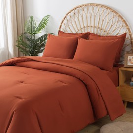 Caressma Terracotta 7 Pieces Comforter Set Full Size, Boho Fluffy Soft Microfiber Comforter Sets, Bright Solid Color Bedding Set with Comforter, Sheets, Pillowcases & Shams