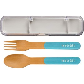 Masakazu Japanese Antibacterial Cutlery Set Matratt Wood Grain Cutlery Set, 7.1 inches (18 cm), Blue