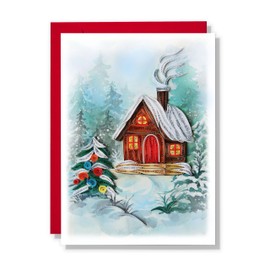 QUILLCRAFT Christmas Home with Tree and Chimney Card, Christmas Card, Merry Xmas Religious Greeting Card, Artful Quilling Quilled Card for Holiday, New Year, Mom, Dad, Grandma, Friend, Boss