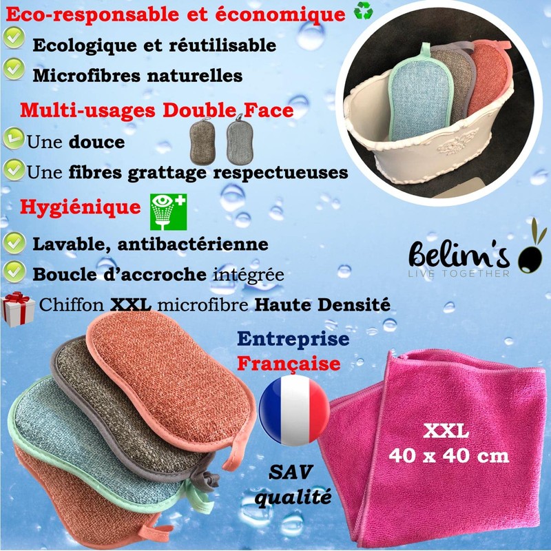 Washable Sponge Antibacterial Hygienic Reusable Double Sided Microfiber Cleaning Brush
