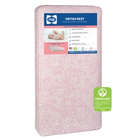 Sealy Baby Ortho Rest Waterproof Crib Mattress plus Toddler Bed Fit, 150 Extra Firm Coils, Orthopedic Comfort, GREENGUARD Gold Certified, Safety & Quality Tested, Made in USA, 52"X28" - Pink