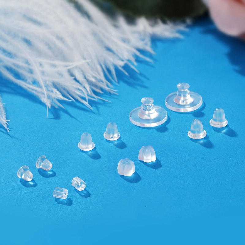 6 Styles Silicone Earring Backs for Studs, 600 Pieces Clear
