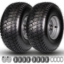 16x6.50-8 Tubeless Tire and Wheel, 4 Ply 16x6.5-8" Lawn Mower Tires, 3"-5.8" Offset Hub, 3/4" or 5/8" Bearings or 1" Bushings, Fit Riding Mower and Garden Tractor Front Wheels, 2 Pack