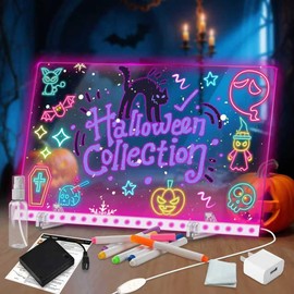 LED Drawing Board with Colors, 14x10'' 3 Modes & 7 Color-Lighting Acrylic Dry Erase Board Glow, Light Up Led Note Board with Stand and 7 Markers, Led Writing Tablet for Kids for Office, School, Home