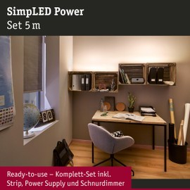 Paulmann 78960 LED Strip SimpLED Power 5 m with Cord Dimmer 1100 lm/m incl. 1 x 50 Watt IP44 Dimmable Light Strip White Plastic 4000 K