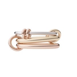 Shapes Studio Trio Linked Ring, Link Ring (Acacia), stackable Ring, Minimalism style for women, Never Tarnish (Three Band (one gold, one rose gold and one silver), 6)