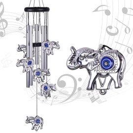 Blue Evil Eye Elephant Wind Chimes Outdoor Decor, Mobile Evil Eye Windcatcher, Evil Eye Elephant Wind Bells, Blue Evil Eye Amulet Wind Chimes for Home, Gift for Mom, Balcony, Patio, Garden Decoration