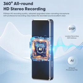 EVIDA Voice Activated Recorder - 64GB Professional Digital Voice Recorder USB Recording Device with AI Noise Reduction for Lectures Meetings