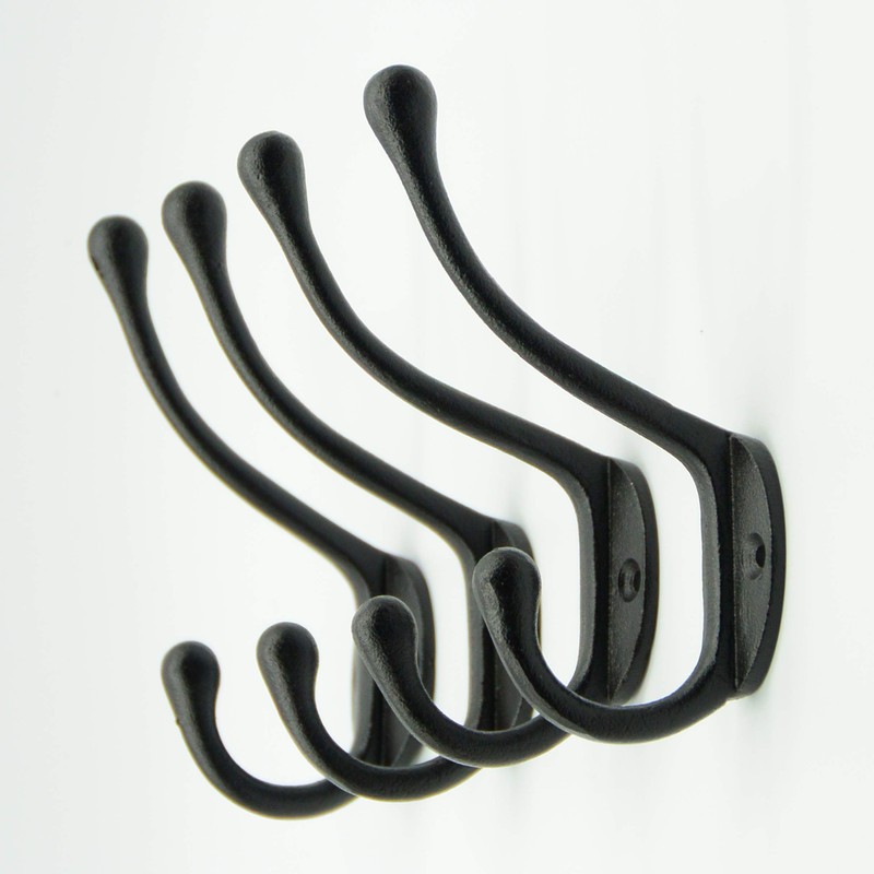 Craftsman Road Vintage Cast Iron Wall Hooks (Black Texture Finish,
