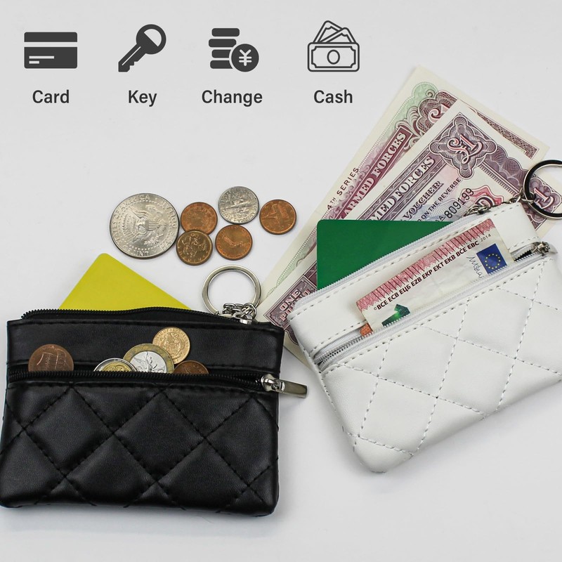 AdiStylinno Small Coin Purse, Rhombus Leather Change Pouch with Zipper