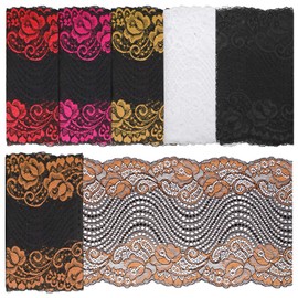 Rustark 6Pcs 1 Yard x7.1 Inch Colorful Lace Fabric Stretch Elastic Lace Fabric Sewing Trim Vintage Laces Trims Ribbon for Craft Sewing Making Gift Wrapping Wedding Decorations