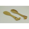 Hand Carved Wood Decorative Rhinoceros Handle Salad Server Set