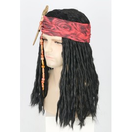 Topcosplay Pirate Dreadlock Wig with Bandana Eye Patch Pirate Costume Dress Up Accessories